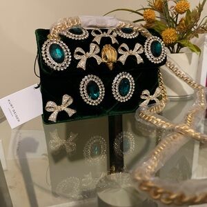 Kurt Geiger Emerald Velvet Mini Bag with Gold Chain